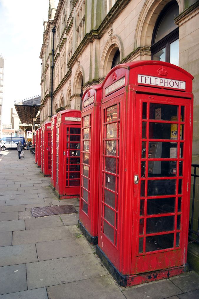 14/05/13 PRESTON. Telephone boxes all in a row.